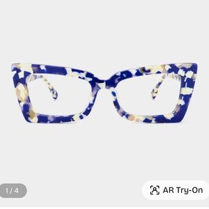 Blue and Cream Tortoiseshell Rectangular Cat-Eye Glasses